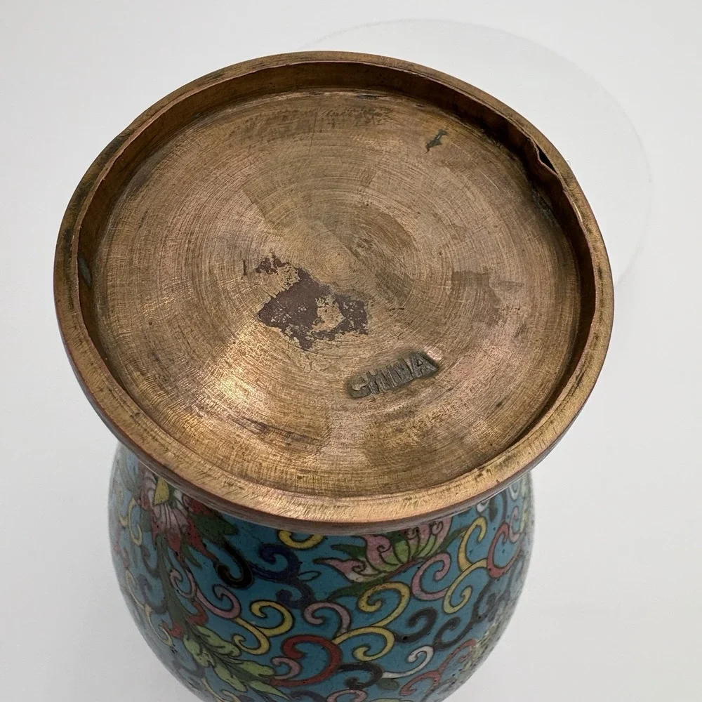 Vintage Mid‎ 19th Century Chinese Cloisonné Vase Multicolor Intricate Design 8